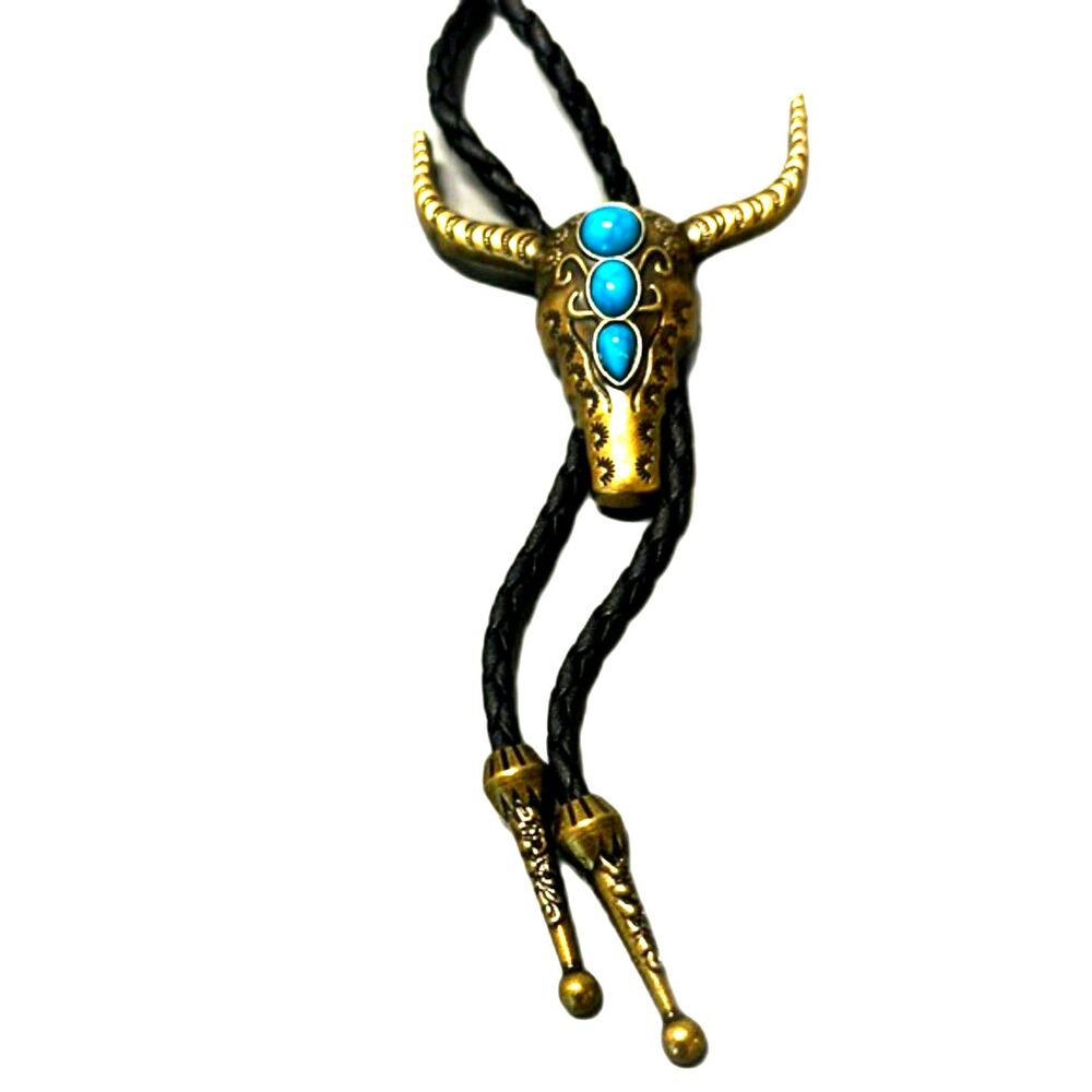 NWT Western Style Faux Turquoise, Bronze Color, Bullhead, Bolo Tie, Necktie,